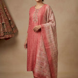 Pink Silk Blend Salwar Set With Geometric Design And Embroidered Work