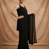 Black Georgette Embroidered Sleeveless Top With Palazzo Set