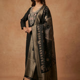 Embroidered Straight Cut Salwar Suit - Black