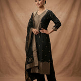Black Silk Salwar Set With Border Highlight And Woven Work
