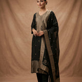 Black Silk Salwar Set With Border Highlight And Woven Work