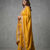 Bright Golden Yellow Cotton Palazzo Set With Embroidered Red Butti & Gold Border Dupatta