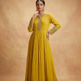 Yellow Georgette Embroidered Anarkali Set With Border Highlight