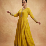 Yellow Georgette Embroidered Anarkali Set With Border Highlight