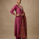 Embroidered Straight Cut Salwar Suit - Burgundy