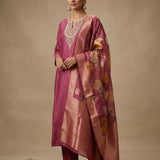 Embroidered Straight Cut Salwar Suit - Burgundy