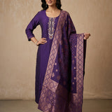 Embroidered Straight Cut Salwar Suit - Deep Purple