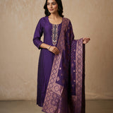 Embroidered Straight Cut Salwar Suit - Deep Purple