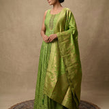 Parrot Green Banarasi-Inspired Pleated Anarkali Set