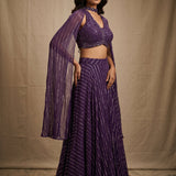 Deep Purple Sequined Lehenga Set With Attached Choker Cape