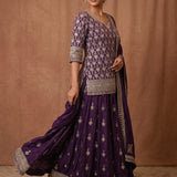 Purple Silver Zari Embroidered Anarkali Set