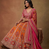 Orange & Magenta Multicolor Zardozi Embroidered Bridal Lehenga Set