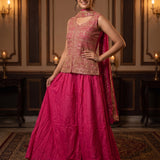 Vibrant Pink Peplum-Style Embroidered Sharara Set