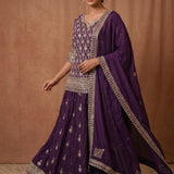 Purple Silver Zari Embroidered Anarkali Set