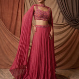 Rose Pink Shimmer Lehenga With Embroidered Cutout Crop Top
