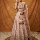 Blush Pink Zari Woven Bridal Lehenga Set With Sequin Embroidered Border