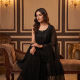 Black Sequin Embellished Sharara Set