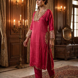 Crimson Pink Sequin Embroidered Angrakha Kurta Set