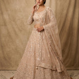 Beige Monochromatic Sequin-Embroidered Bridal Lehenga Set