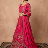 Rani Pink Gold Floral Embroidered Bridal Lehenga Set