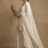 Off-White Embroidered Sharara Set With Floral Accents