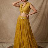 Mustard Yellow Mirror Work Angrakha Lehenga Set