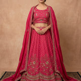 Rani Pink Gold Floral Embroidered Bridal Lehenga Set