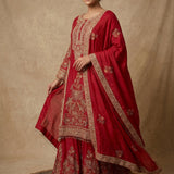 Red Gold Zardozi Embroidered Kurta With Sharara Set