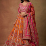 Orange & Magenta Multicolor Zardozi Embroidered Bridal Lehenga Set