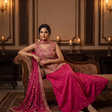 Vibrant Pink Peplum-Style Embroidered Sharara Set