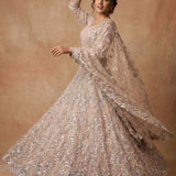 Beige Multicolor Sequin Floral Embroidered Bridal Lehenga Set