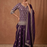 Purple Silver Zari Embroidered Anarkali Set
