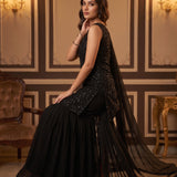 Black Sequin Embellished Sharara Set