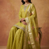 Mehendi Green Sequin Embellished Sharara Set With Zari Border Dupatta