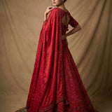 Deep Red Geometric Sequin Embroidered Bridal Lehenga Set