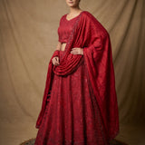 Deep Red Geometric Sequin Embroidered Bridal Lehenga Set