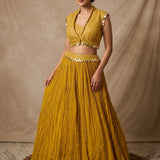 Mustard Yellow Mirror Work Angrakha Lehenga Set