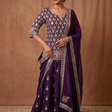 Purple Silver Zari Embroidered Anarkali Set