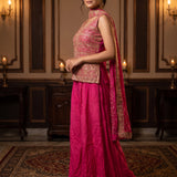 Vibrant Pink Peplum-Style Embroidered Sharara Set
