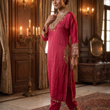 Crimson Pink Sequin Embroidered Angrakha Kurta Set