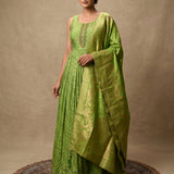 Parrot Green Banarasi-Inspired Pleated Anarkali Set