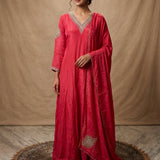 Coral Red Minimal Embroidered Anarkali Set