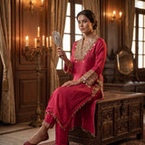Crimson Pink Sequin Embroidered Angrakha Kurta Set