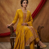 Mustard Yellow Salwar Set With Multicolor Mirror Embroidered Placket