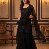Black Sequin Embellished Sharara Set