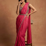 Hot Pink Embellished Drape Saree With Coordinating Belt