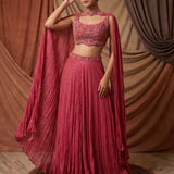 Rose Pink Shimmer Lehenga With Embroidered Cutout Crop Top