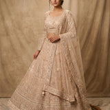 Beige Monochromatic Sequin-Embroidered Bridal Lehenga Set
