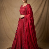 Deep Red Geometric Sequin Embroidered Bridal Lehenga Set