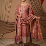 Mauve All-Over Butti Silk Straight Suit Set